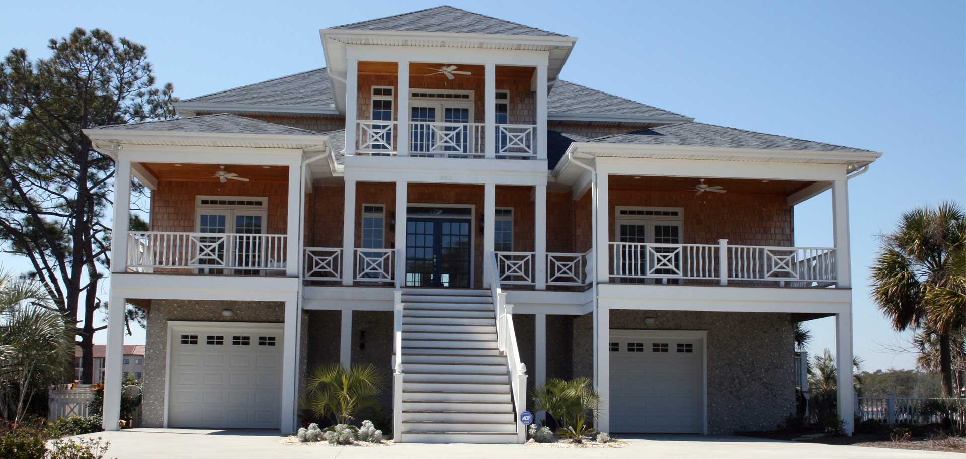 Garage door on a raised beach house in Garden City SC